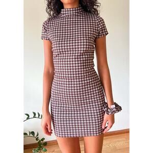 [Lisa Says Gah] Brown Cocoa Plaid Tai Mini Dress Keyhole Back Bodycon Fall Sz 3X